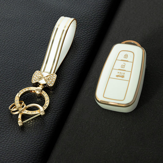 TOB1T1 White-Gold Plating Car Key Cover For Toyota Rav4 Corolla CHR Verso Hilux Chaveiro Keyless Bag Car Accessories Key Cover TPU