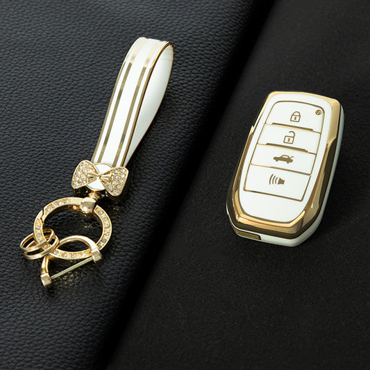 TOC6T1 White-Gold Plating TPU Car Key Case Cover Fob for Toyota Corolla RAV4 CHR Camry Crown Auris Land Cruiser 200 Prado Protector Shell Accessories