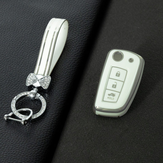 NIC1T1 White-Silver Plating Car Key Cover Soft TPU Car Remote Key Case Cover Shell for Nissan X-Trail Qashqai J11 Juke Murano Micra Tiida Maxima Altima Kicks Accessories