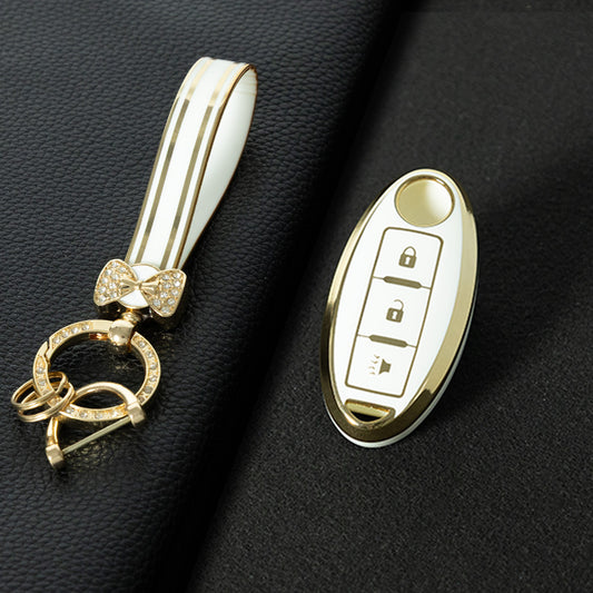 NIB2T1 White-Gold Plating Car Key Cover TPU Car Key Case Cover Key Fob Cover for Nissan Leaf Micra Qashqai J11 J10 X Trail T32 Versa Note Patrol Accessories