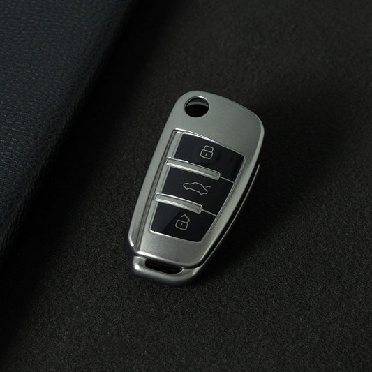 AUD1T1 Black-Metal Gray Plating Car Key Cover For Audi Q3 Q7 Q5 TT Q2L A3 A1 Fold Key Rings Keychain Bag
