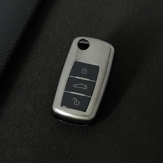 VOB1T1 Black-Metal Gray Plating Car Key Cover For Volkswagen Sagitar PASSAT CC Polo Skoda Key Rings Keychain
