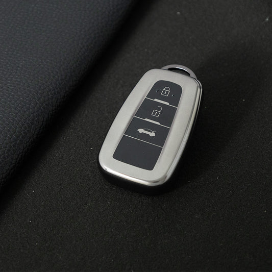 TOB1T1 Black-Metal Gray Plating Car Key Cover For Toyota Rav4 Corolla CHR Verso Hilux Chaveiro Keyless Bag Car Accessories Key Cover TPU