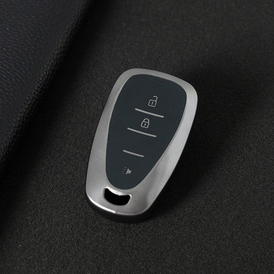 CEA1T1 Black-Metal Gray Plating New Soft TPU Car Key Case Cover for Chevrolet Chevy Malibu Camaro Cruze Traverse Sonic Volt Bolt Equinox