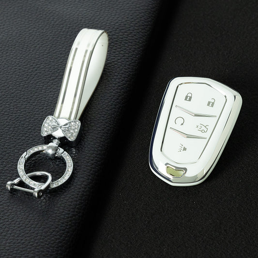 CAA2T1 White-Silver Plating Car Key Cover Suitable for Cadillac Keycase Xt5 Xt4 Xt6 Ct5 Ct6 Ct4 Xts Shell Atsl Car Key Bag keychain