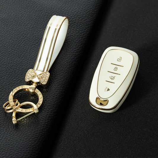 CEA2T1 White-Gold Plating Car Key Cover For CHEVROLET Cruze Spark Camaro Volt Bolt Trax Malibu Captiva Equinox Trax Tracker AVEO Lova TPU Car Key Case Key Cover