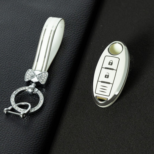 NIB1T1 White-Silver Plating Car Key Cover For Nissan X-Trail Qashqai Sylphy Altima