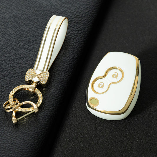 RED2T1 White-Gold Plating Car Key Cover New TPU Soft Fob Key Cover for 2 Buttons /3 Buttons Key Case Shell Cover for Renault Clio Kangoo Twingo Modus Languna