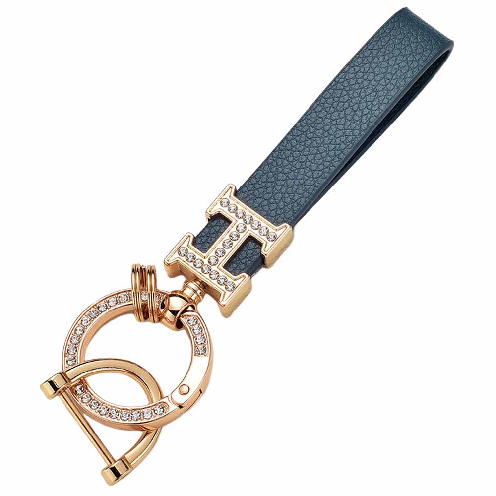 New Creative H-Shaped Diamond-Encrusted Eco-friendly Leather Keychain for Car