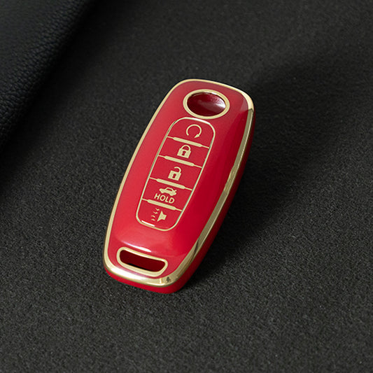 NIA3T1 Red-Gold Plating TPU Car Key Cover Soft Key Shell Fob Holder Suitable for Nissan Sylphy Bluebird Teana X-Trail Murano GTR