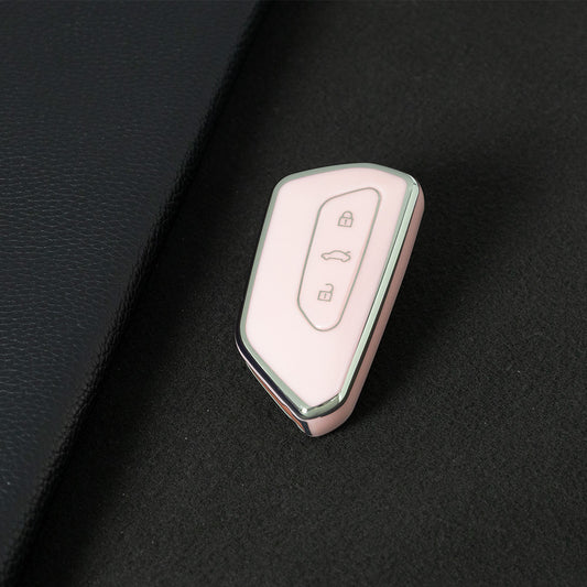 VOC1T1 Pink-Silver Plating Car Key Cover For Volkswagen Golf 8 MK8 ID3 ID4 Cupra Skoda Octavia A8 SEAT Leon MK4 Formentor Tarraco