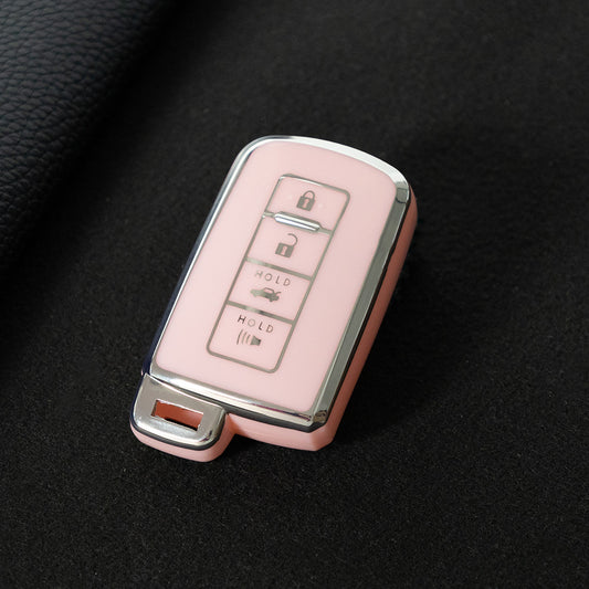 TOD6T1 Pink-Silver Plating Car Key Cover For Toyota Camry TPU Car Key Case Cover Bag Shell Fob Protector 4 Button TPU Car Remote Key Fob Cover Case