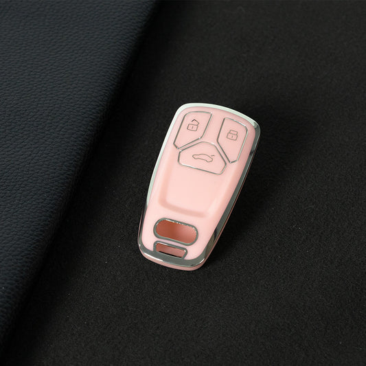 AUA1T1 Pink-Silver Plating Car Key Cover For Audi A6 A5 Q7 S4 S5 A4 B9 Q7 A4L 4M 8W Q5 TT TTS RS 8S Coupe 2016 2017 2018 Accessories Fashion TPU Car Key Case Cover