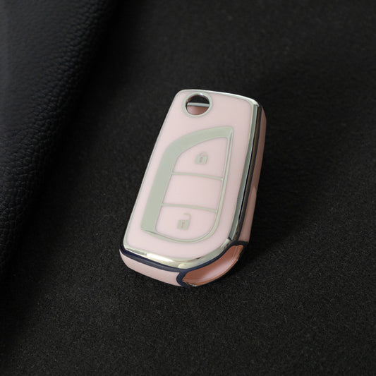 TOA2T1 Pink-Silver Plating Car Key Cover TPU Soft Cover Key Cases Suitable for toyota Carola Highlander New Reith RAV4 Car Key Cover