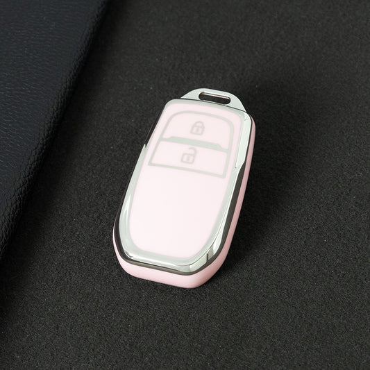 TOC2T1 Pink-Silver Plating TPU Car Key Case Protection Cover Smart Key Shell Fob Cover Fit for Toyota Camry Corolla Prado Levin Crown RAV4