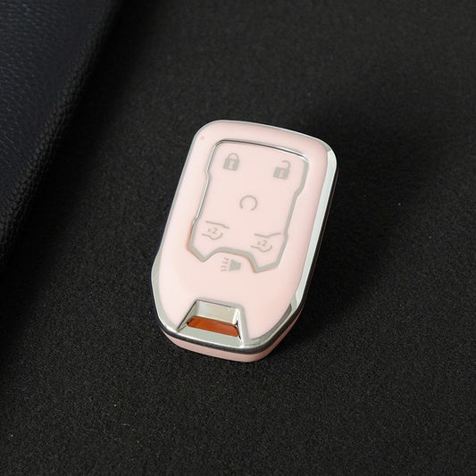 CEB2T1 Pink-Silver Plating TPU Car Key Case Cover for Chevrolet Colorad Silverado GMC Sierra 1500