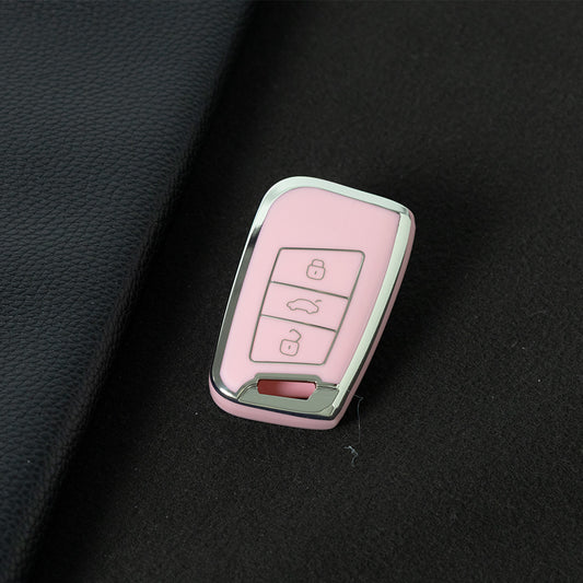 VOD1T1 Pink-Silver Plating Car Key Cover For VW Polo Lavda Jetta Beetle Passat B5 B6 B7 Bora Santana Tiguan Car Key Cover