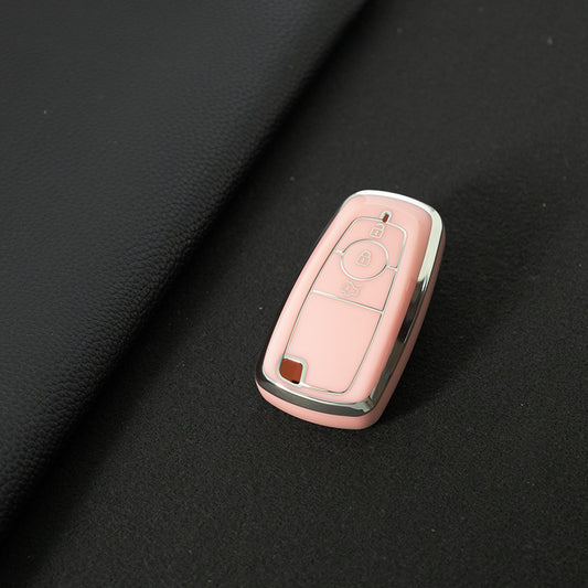 FOB1T1 Pink-Silver Plating TPU Car Key Case Cover Holder for Ford Fusion Edge Mustang Explorer F150 F250 F350