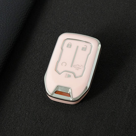 CEB1T1 Pink-Silver Plating Remote Shell Fob Holder TPU Key Cover Case for Sierra Terrain Acadia Chevrolet Tahoe 2012-2016 for Car