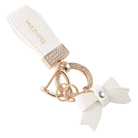 Pretty Bowknot Keychain for Women Girls PU Leather Cute Bow Key Ring Car Purse Handbag Accessories Eternal Love Ladies Gift