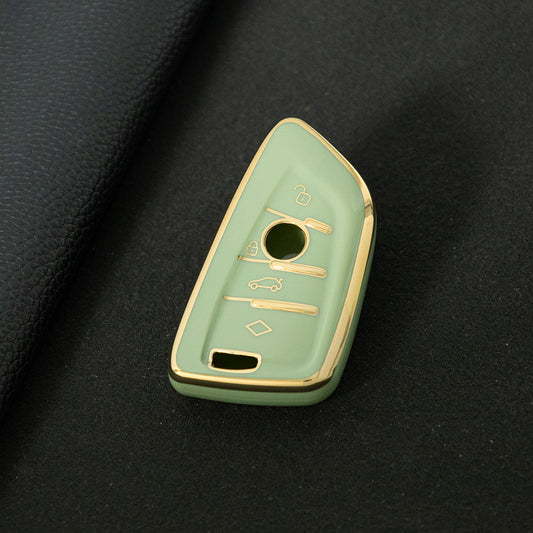 BMB1T1 Green-Gold Plating Car Key Cover For BMW 1 2 3 4 5 6 7 Series X1 X2 X3 X5 X6 X7 Smart Key Ring Holder Keychain Car Accessories