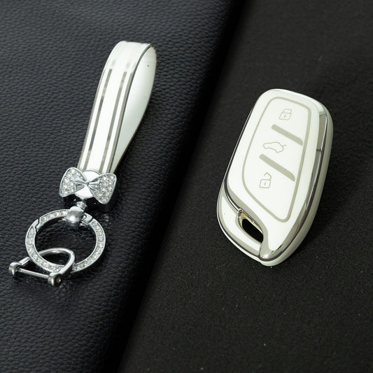 ROB1T1 White-Silver Plating Car Key Cover For Roewe RX5 MG ZS GT GS 350 360 750 W5 Class Accessories Soft TPU Protection Car Case Shell