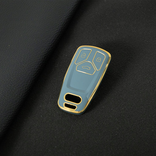 AUA1T1 Granny Grey-Gold Plating Car Key Cover For Audi A6 A5 Q7 S4 S5 A4 B9 Q7 A4L 4M 8W Q5 TT TTS RS 8S Coupe 2016 2017 2018 Accessories Fashion TPU Car Key Case Cover