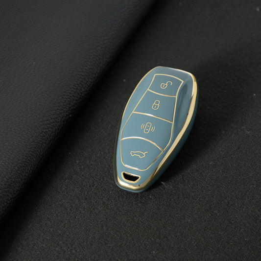 HND1T1 Granny Grey-Gold Plating Car Key Cover For Hongqi H5 Keycase, Brand New HQ9 Hongqi Car High-end Key case Buckle keychain