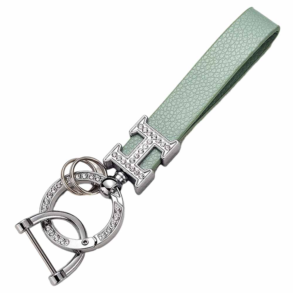 New Creative H-Shaped Diamond-Encrusted Eco-friendly Leather Keychain for Car