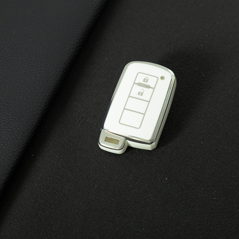 TOD2T1 White-Silver Plating TPU 2 Buttons Car Key Cover Case for Toyota Rav4 2021 Hybrid Camry 2020 Prado Corolla Sedan 2019