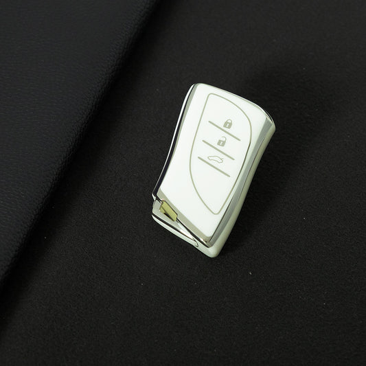LEB1T1 White-Silver Plating Fashion Soft TPU Car Remote Key Case Cover Shell Fob for Lexus ES UX200 UX250H ES300H ES350 US200 US260H LX570 Accessories