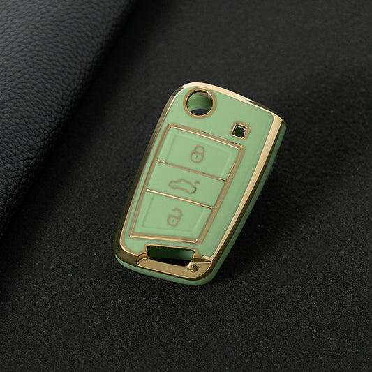 VOA1T1 Green-Gold Plating Car Key Cover For Volkswagen Golf 3 buttons