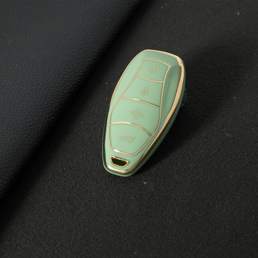 HND1T1 Green-Gold Plating Car Key Cover For Hongqi H5 Keycase, Brand New HQ9 Hongqi Car High-end Key case Buckle keychain