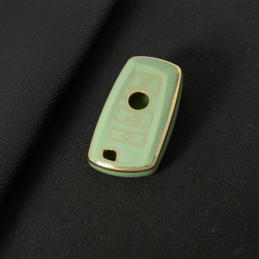 BMC1T1 Green-Gold Plating Car Key Cover BMW Car Key Case Cover TPU Flip Remote Accessory for 1 2 3 4 5 6 7 X3 X4 X5 X6 F36 F25 F26 F30 F34 F10 F07 F20 Z10 G30