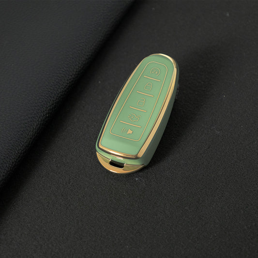 FOJ1T1 Green-Gold Plating Soft TPU Car Remote Key Case Cover Shell for Ford Fusion Fiesta Mondeo Ecosport Kuga Escort Everest Ranger F150 Protector Holder