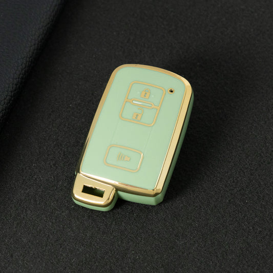 TOD5T1 Green-Gold Plating For Toyota Camry TPU Car Key Case Cover Bag Shell Fob Protector 3 Button