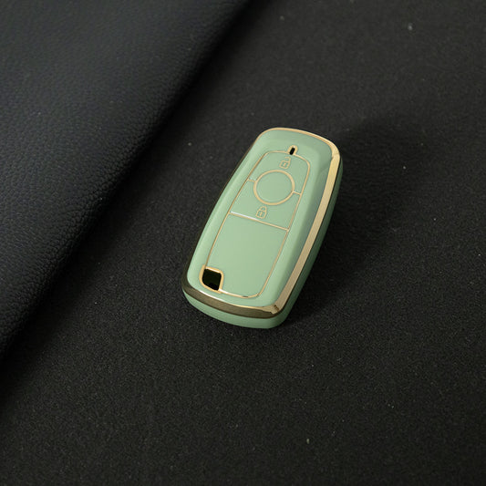 FOB2T1 Green-Gold Plating TPU Car Key Cover Fob Fit for Ford F-150 F-250 F-350 Ecosport Edge Explorer Fusion Mustang