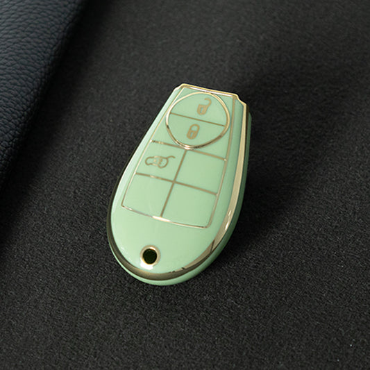 JEC1T1 Green-Gold Plating TPU Car Key Case Cover Fob for Dodge Challenger Charger Magnum Journey Ram Jeep Commander Grand Cherokee Chrysler 300