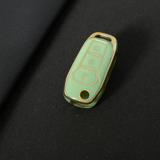 FOA1T1 Green-Gold Plating Car Key Cover Hot Sale TPU Car Key Case for Ford ESCORT Edge Taurus Ecosport Car Key Shell Cover
