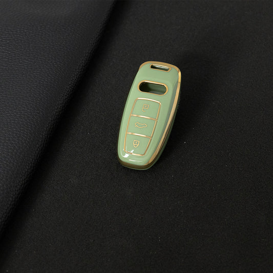 AUC1T1 Green-Gold Plating Car Key Cover Premium Soft TPU Car Key Case Cover Shell Accessory for Audi A6L A4L Q5L A6 A8 Q7 New Key Rings Keychain Bag