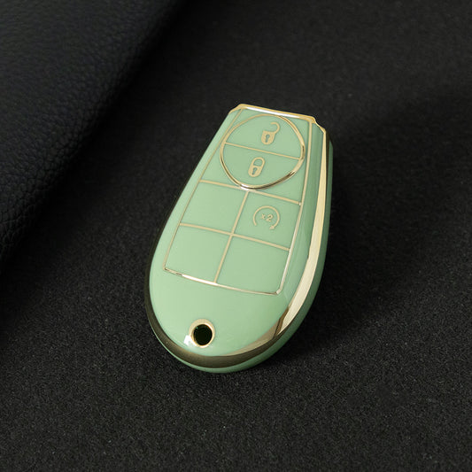 JEC3T1 Green-Gold Plating TPU Car Key Cover Case for Dodge Challenger Charger Magnum Journey Ram Jeep Commander Grand Cherokee Chrysler 300