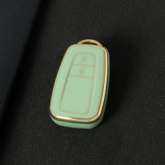 TOB2T1 Green-Gold Plating Car Key Cover Premium Soft TPU Car Key Case Cover Shell for Toyota LEVIN COROLLA RAV4 IZOA AVALON CHR Plarad Camry Key Rings Keychain Bag