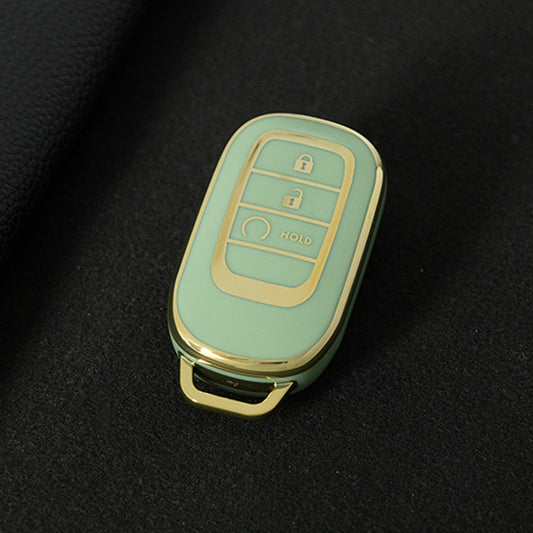 HOB3T1 Green-Gold Plating Car Key Cover TPU Remote Key Fob Cover 4-button Car Key Case Protective Accessories Suitable for Honda Accord Civic HR-V CR-V Pilot Odyssey