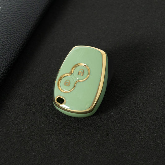 RED2T1 Green-Gold Plating Car Key Cover New TPU Soft Fob Key Cover for 2 Buttons /3 Buttons Key Case Shell Cover for Renault Clio Kangoo Twingo Modus Languna