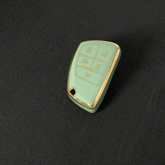 CEV3T1 Green-Gold Plating Car Key Cover Tpu Car Key Case Fob Cover Shell for Chevrolet Tahoe Suburban for GMC Yukon for Buick ENVISION S Plus Avenir 2020 2021 2022 2023
