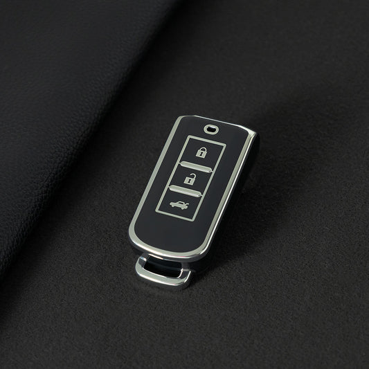 MIA1T1 Black-Silver Plating TPU Car Remote Key Case Cover Shell for Mitsubishi Outlander ASX Pajero LANCER Sport Eclipse 3 Buttons Smart Keyless Fob