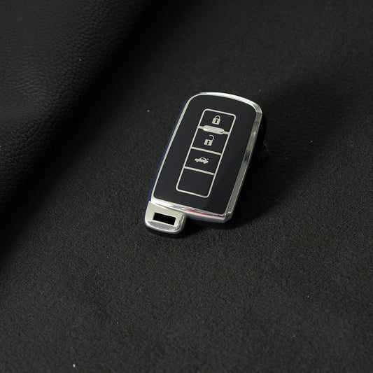 TOD1T1 Black-Silver Plating Soft TPU Remote Car Key Case for Toyota Camry Corolla RAV4 Highlander Avalon 2015 - 2017 4 Buttons Cover Shell Holder