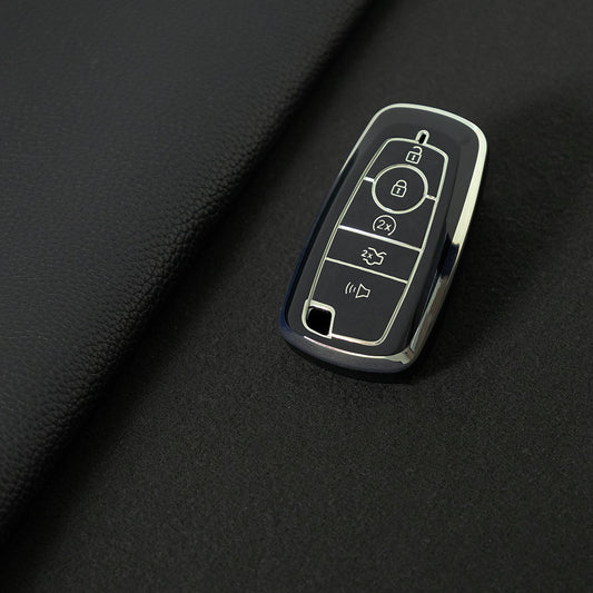 FOB4T1 Black-Silver Plating Car Key Cover Car Key Case Cover for Ford Fiesta Mk8 MK3 MK7 Puma Focus 2 3 MK3 Mk4 Mondeo Mk5 Mk4 Explorer Ecosport Kuga C MAX Bronco Mustang