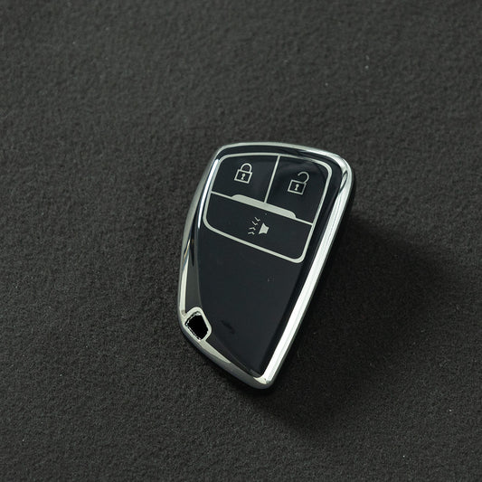 CEV1T1 Black-Silver Plating Tpu Car Key Case Fob Cover Shell for Chevrolet Tahoe Suburban for GMC Yukon for Buick ENVISION S Plus Avenir 2020 2021 2022 2023