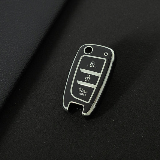 HYB2T1 Black-Silver Plating TPU Car Key Case Cover for Hyundai Solaris 2 Elantra I30 I35 I40